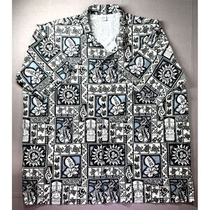 La Leela Hawaiian Shirt Mens 4XL Hula‎ Girl Tiki Turtles Ukulele Pattern Floral